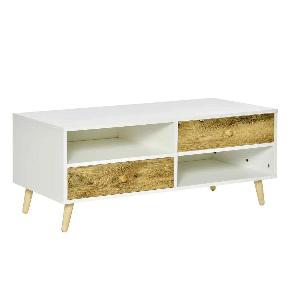 Coffee table living room table with drawer shelves side table coffee table tea table bedside table chipboard white+brown 100