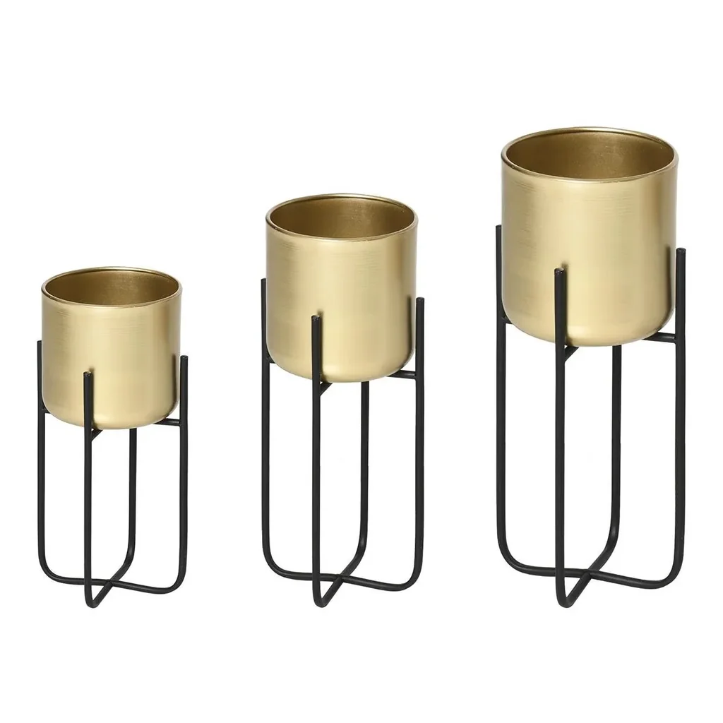 Set of 3 flower stands with flower pot made of metal plant stand set flower stool flower pot holder plant stool gold