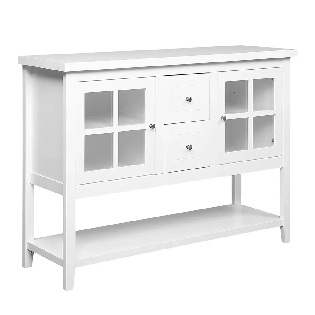 Kitchen cabinet sideboard storage cabinet elegant with two glass door cabinets open shelf two drawers anti-tilt de