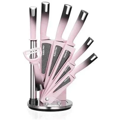 Kitchen knife set - with standard - 8-piece - pink