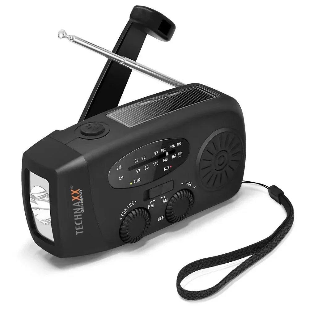 Solar crank radio with flashlight