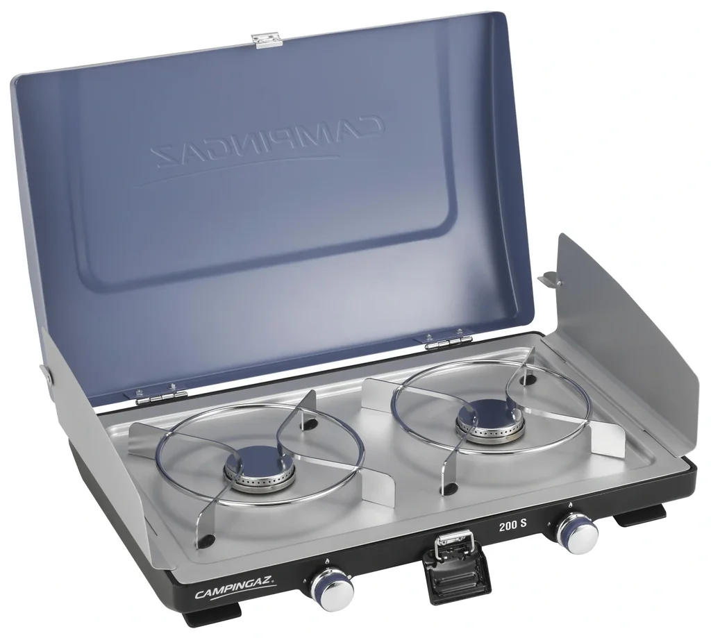 Cooker with standard burner 200 S, 2-burner, with lid, manual ignition, including 80 cm hose