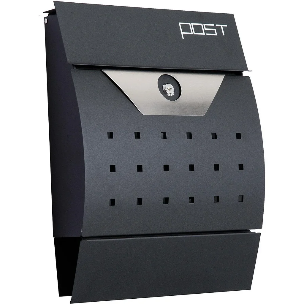 Mailbox postbox with newspaper compartment lockable 2 keys steel black