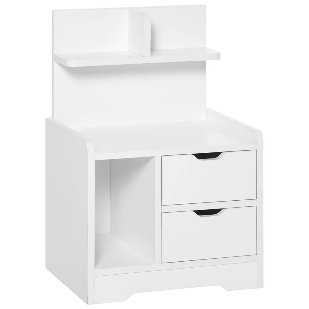 Bedside table with 2 drawers, modern bedside table with open shelf, white, 40 x 30 x 60 cm
