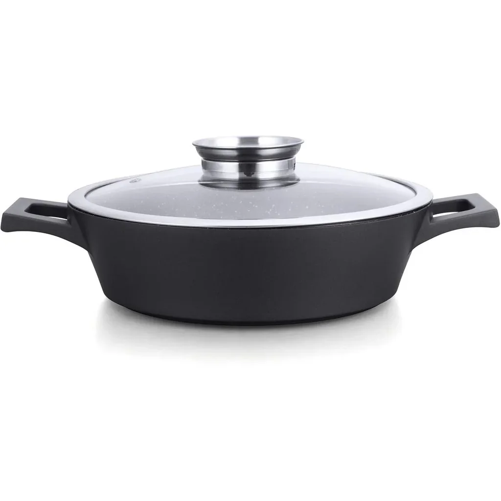 Low saucepan / frying pan - with glass lid - 40 cm - black