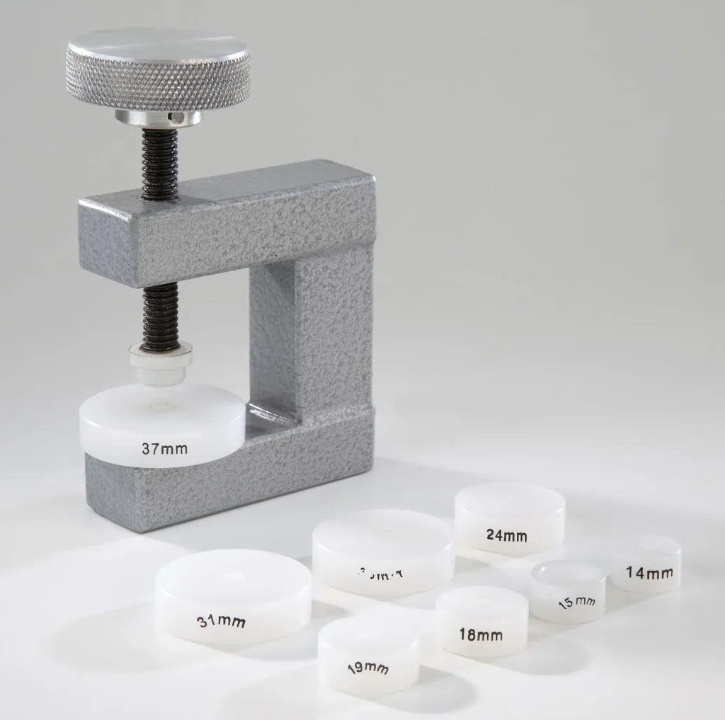 Glass and base insertion clamp with 8 inserts for watches with smooth glass