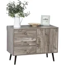 Sideboard chest of drawers side cabinet bookcase standing cabinet with door and 3 drawers, pine, grey wood grain, 102 x