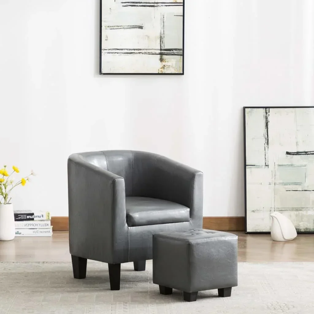 Bucket seat with ottoman leather grey