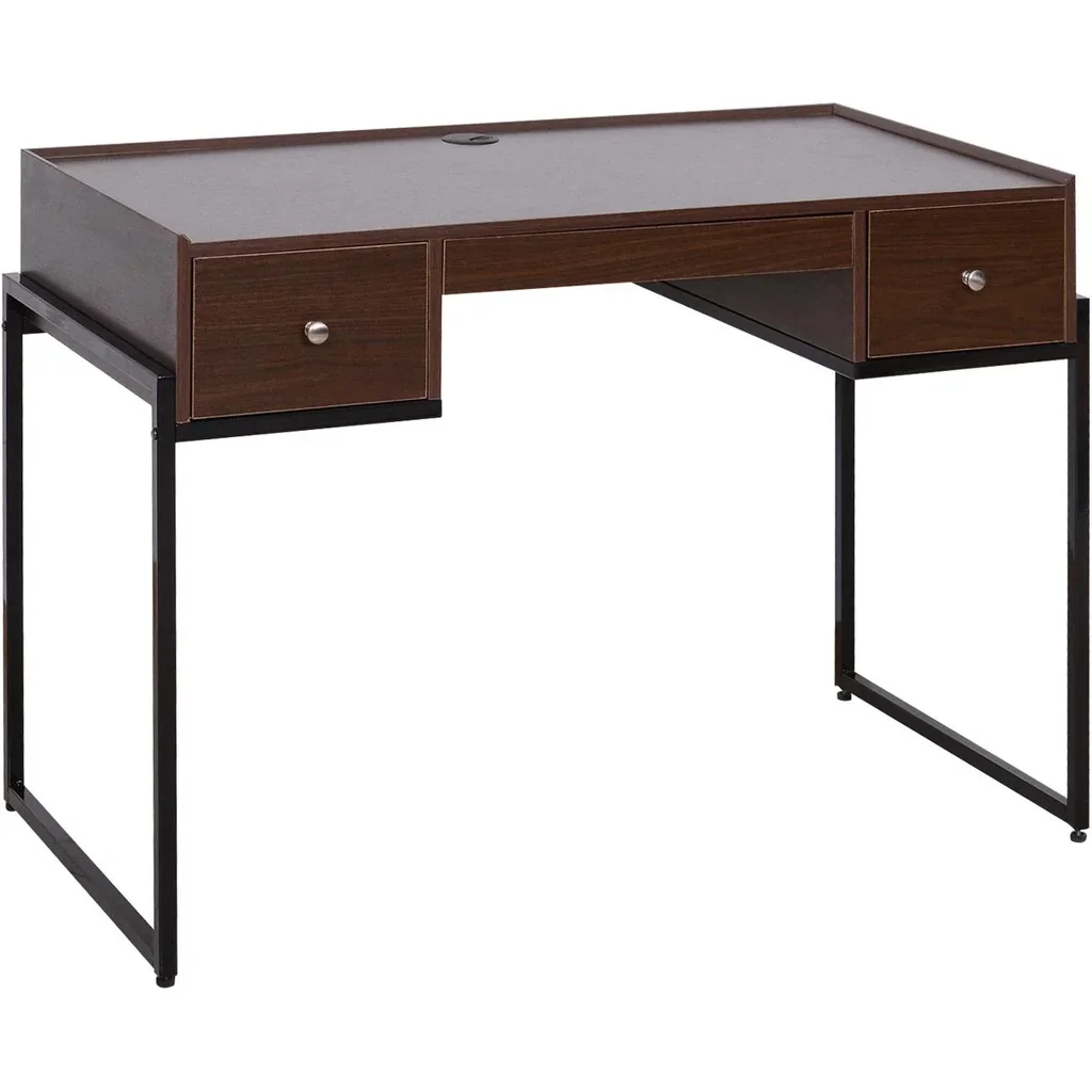 Desk computer table office table 3 x drawer adjustable wood + metal walnut + black 114 x 55 x 77 cm