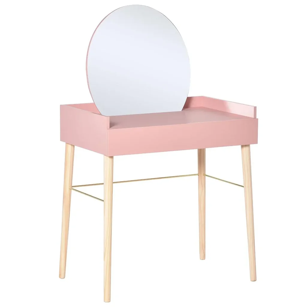 Dressing table for bedroom vanity table cosmetic table with mirror drawer light luxury style MDF pine wood pink 7