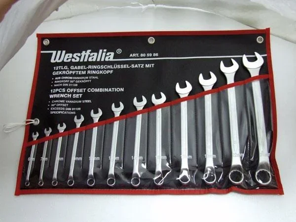 Combination wrench set, offset, 12 pieces