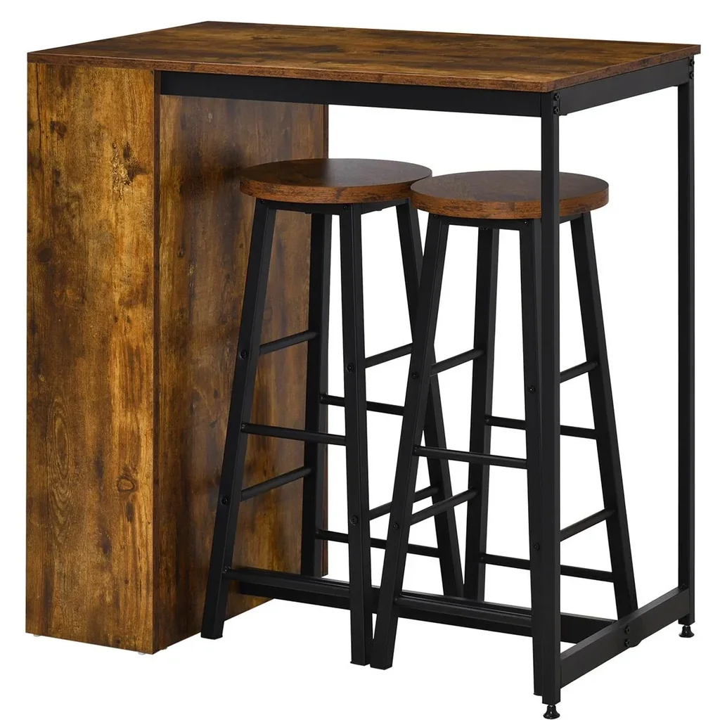 Bar table set high table with 2 bar stools 3-piece table set kitchen counter with 3-tier side shelf industrial design Sp