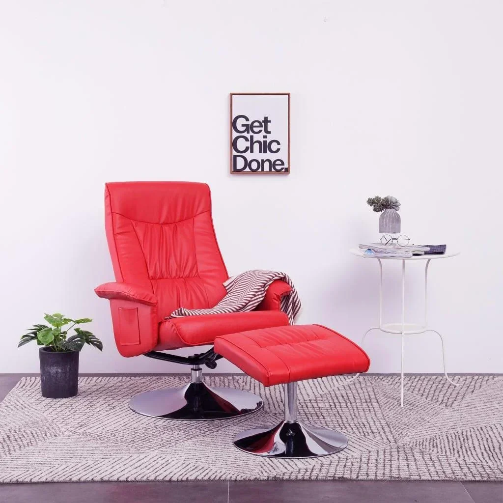 Massage table adjustable with footstool artificial leather red