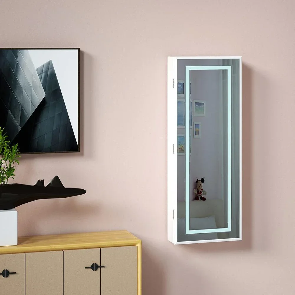 LED jewelry cabinet white 31.5x9x110cm hanging