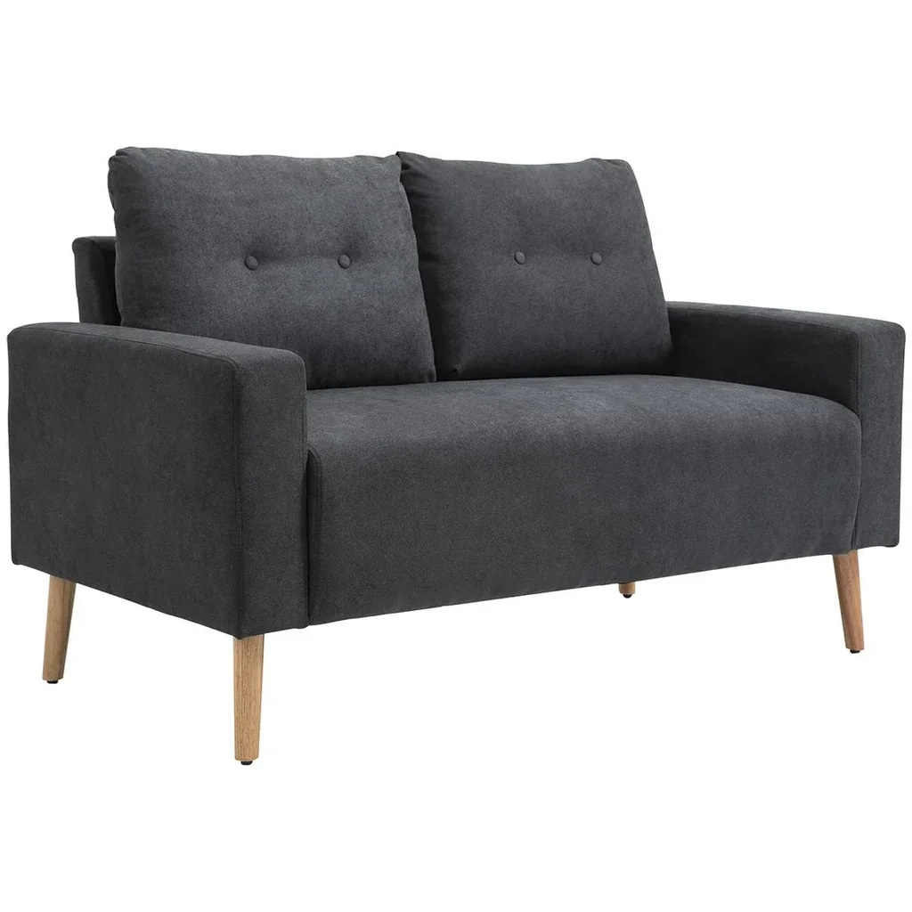 Sofa, 2-seater, Scandinavian design, high comfort recliner chair with armrests, rubberwood legs, dark grey, 145x76x88 cm