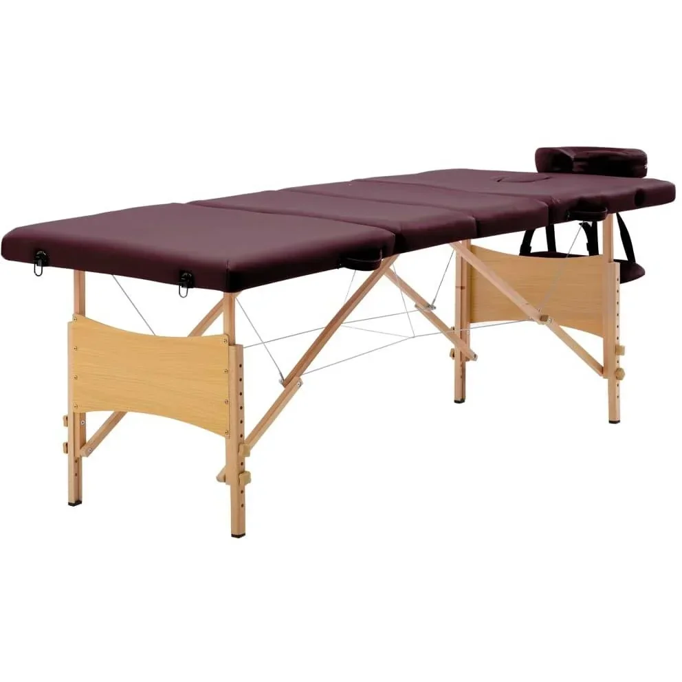 Foldable massage table 4 zones wood purple