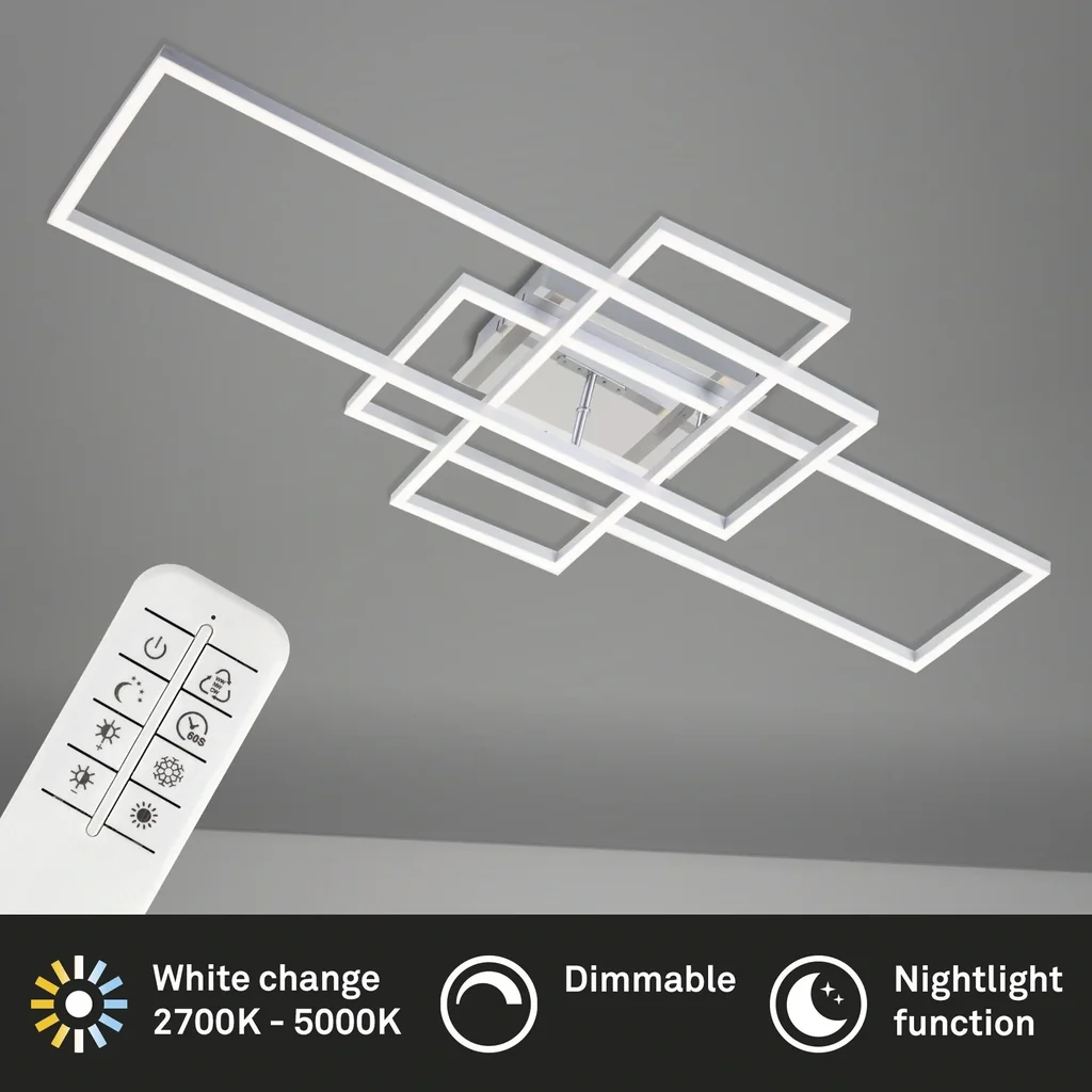 LED wall and ceiling light, 104 cm, CCT, 5500 lumens, 55 watts, aluminum-chrome