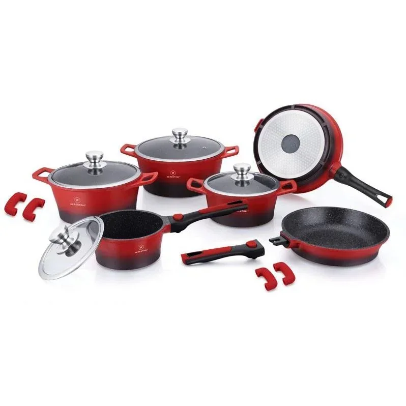 Herenthal 14-piece cookware set - marble coating - red/black