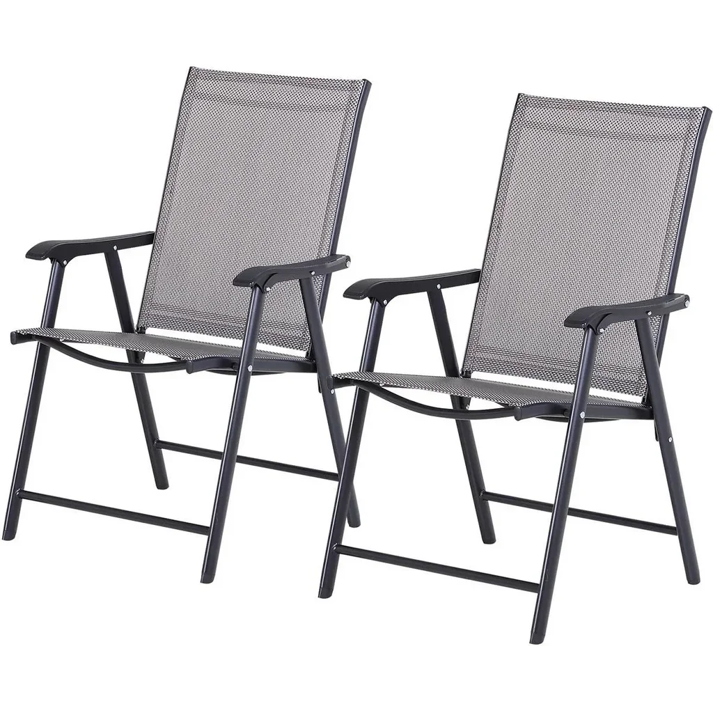Folding chair with armrests, set of 2, camping chair, fishing chair, metal, grey, 58 x 64 x 94 cm