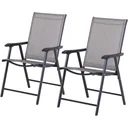 Folding chair with armrests, set of 2, camping chair, fishing chair, metal, grey, 58 x 64 x 94 cm