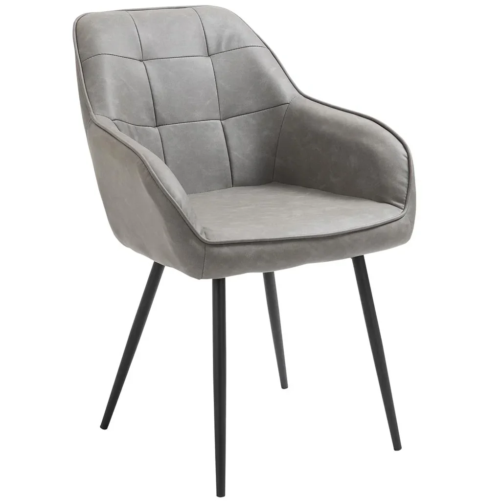 Dining chair with backrest armrest modern kitchen chair armchair for tall people artificial leather foam metal gray