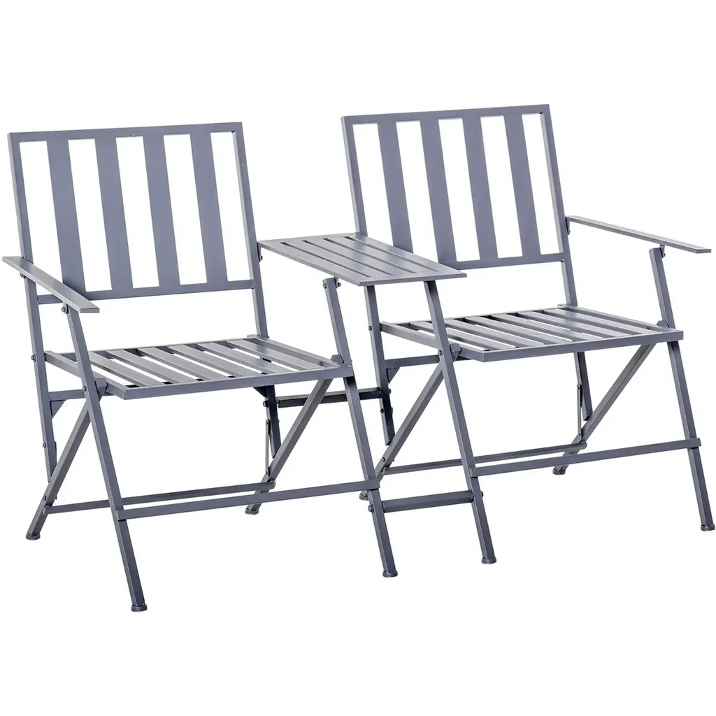 Double garden chair with folding table grey