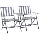 Double garden chair with folding table grey