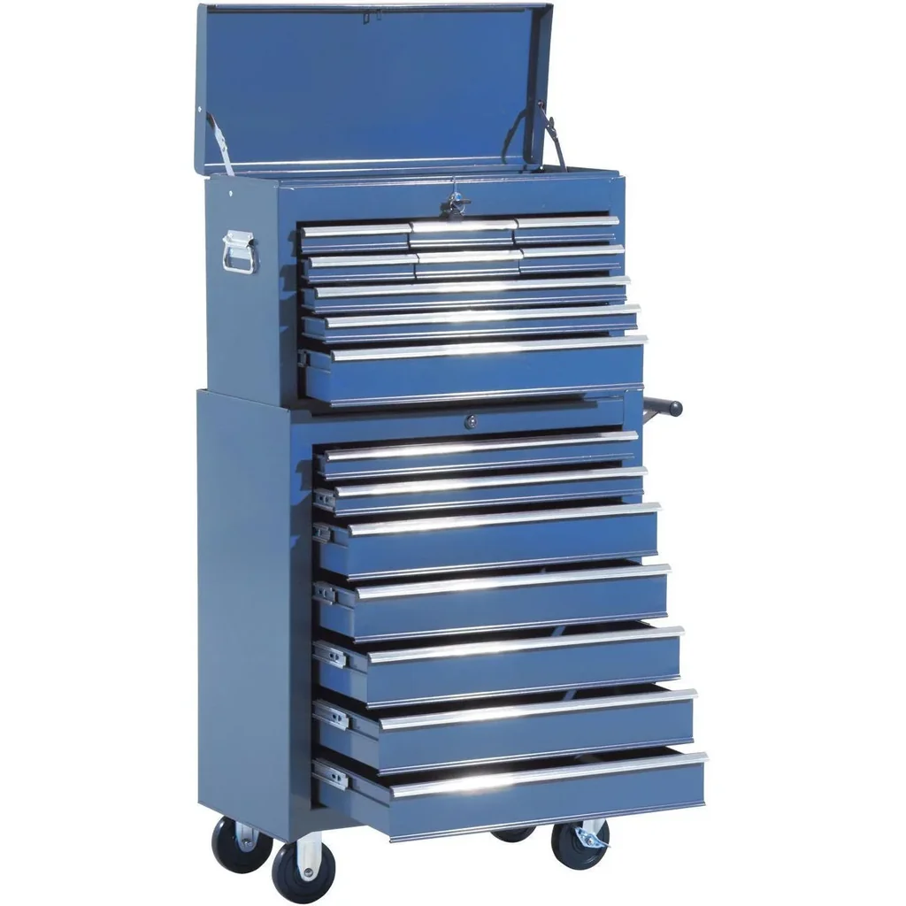 Mobile workshop trolley, lockable with 16 drawers, blue