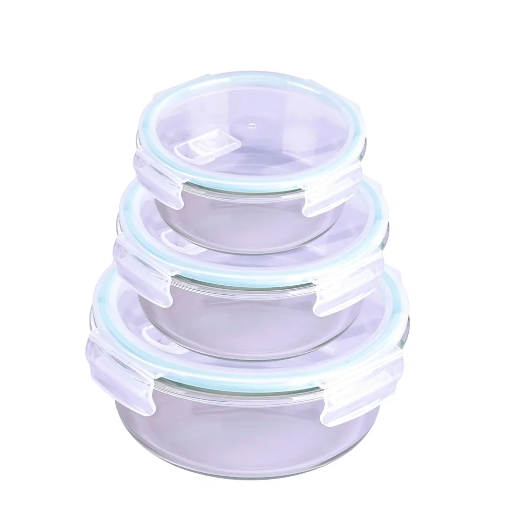 Glass food storage container with microwave lid, round, 400 ml