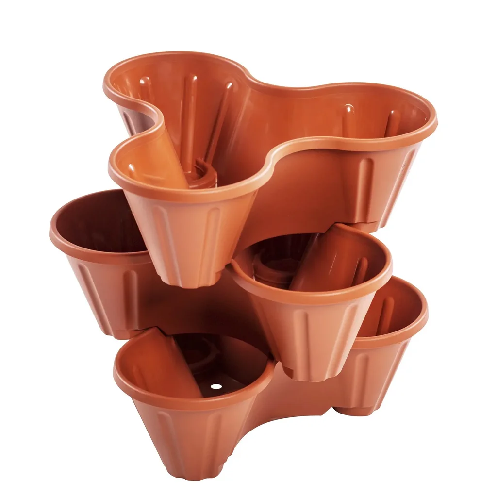 Plant pots, plant tower, stackable, terracotta, set of 3