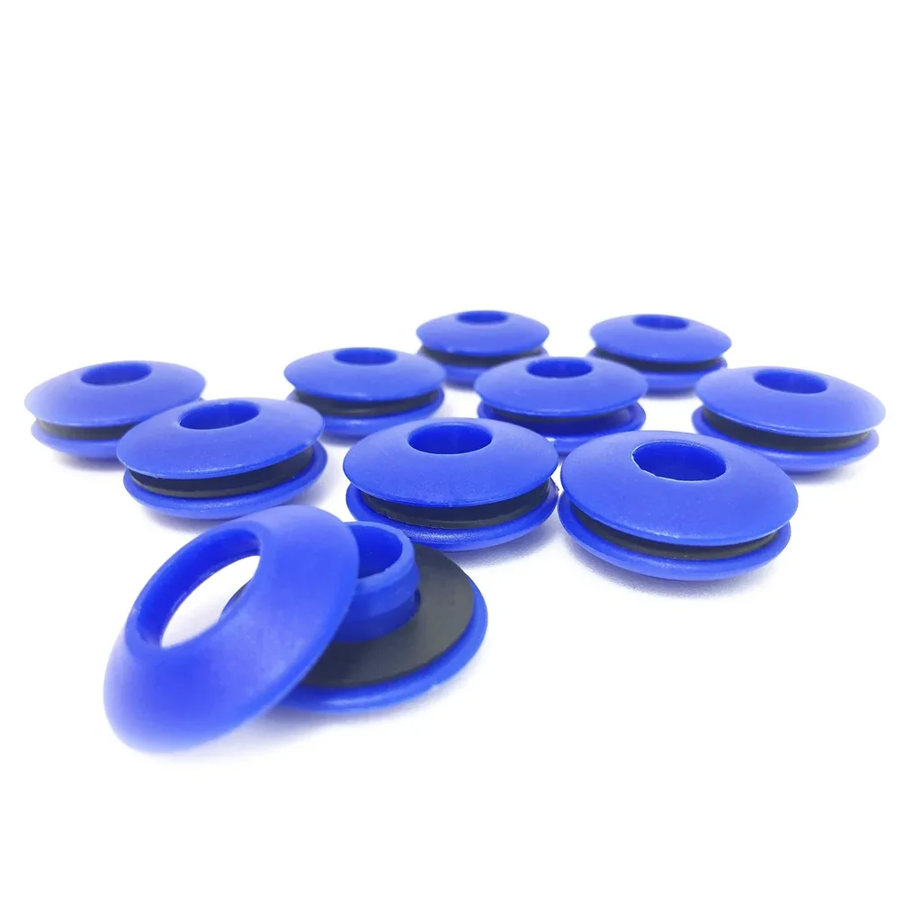 Tarpaulin eyelets, plastic, blue, 25 pieces