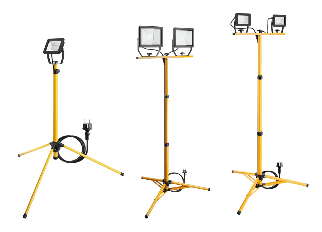 LED construction spotlight with telescopic tripod, various designs