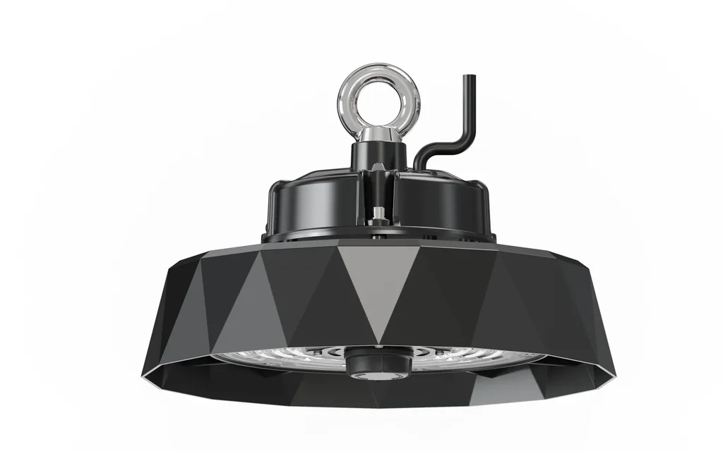 The LED HighBay PRO with diamond design offers 100 W, 15000 lm, 5000 K, IP65 protection, Philips power supply & Lumileds LED