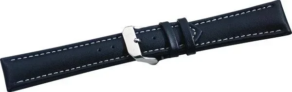 Leather strap black & white quilted seam 180 mm long/ 20 mm lug width