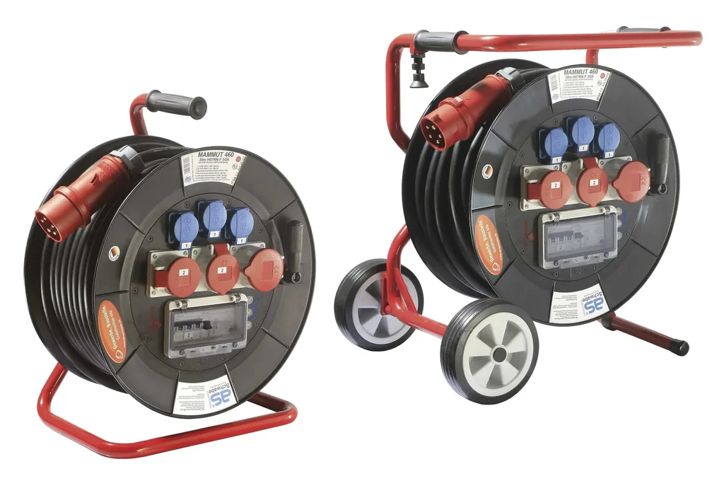 Professional reel Mammut 460 Version 6, 30m, 3 sockets 230V, 2+1-CEE sockets, with foldable base frame