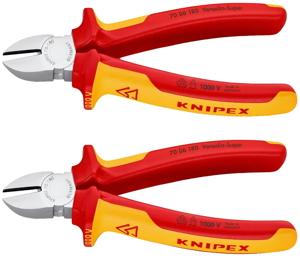 Side cutters insulated with multi-component covers chrome-plated 180 mm cutting edge with bevel
