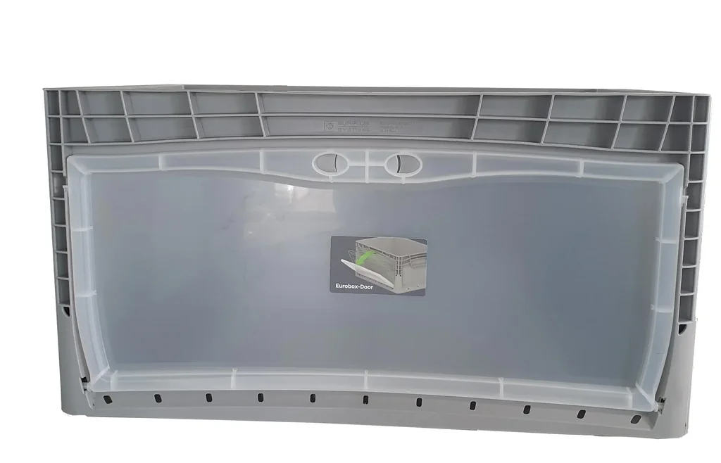 Euro-standard container, 300 x 400 x 220 mm, grey with transparent removal flap