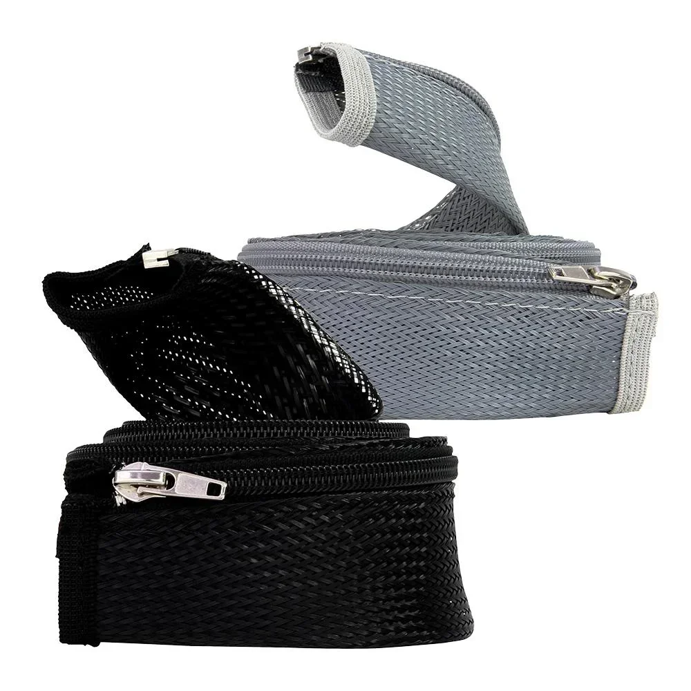 Elastic cable sleeve with zipper, grey