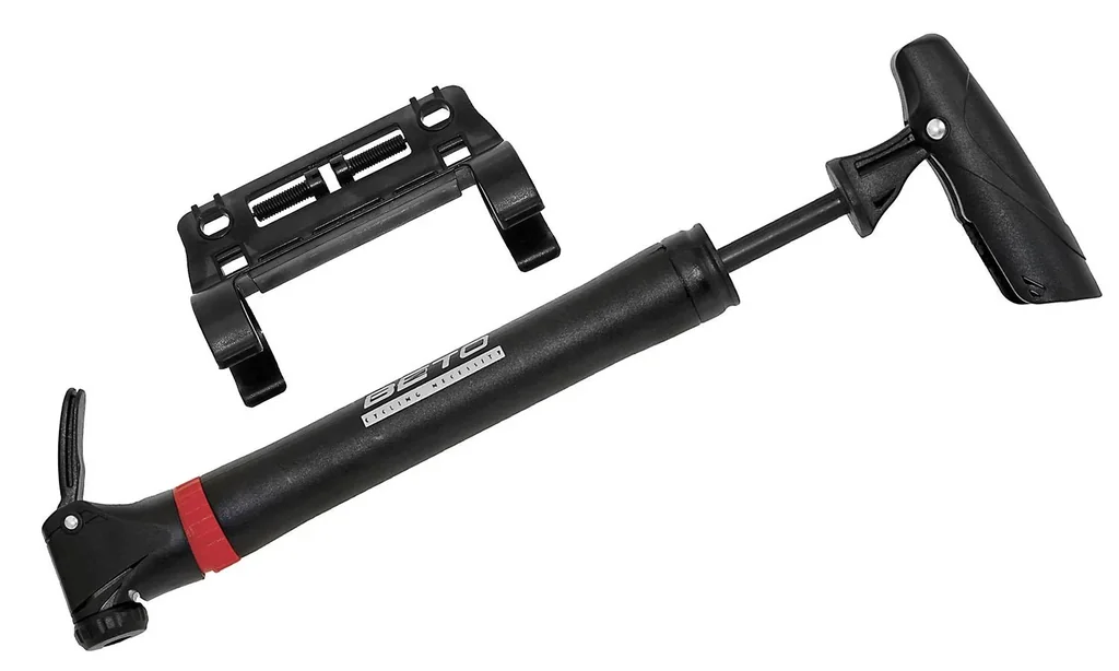 Beto Mini Pump, with holder and mounting screws, black, on BETO card