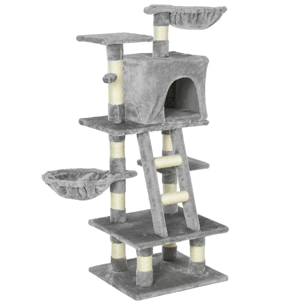 Scratching post with cat cave hammock multi-level cat tree climbing tree for cats E1 chipboard sisal grey 80 x 55 x 1