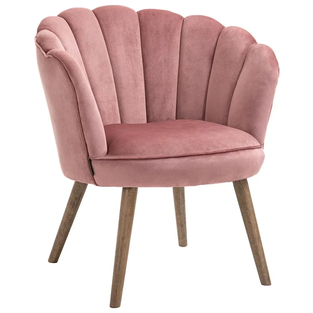 Dining room chair, kitchen chair, armchair with backrest, living room chair, polyester, rubberwood, pink, 66 x 72 x 79 cm