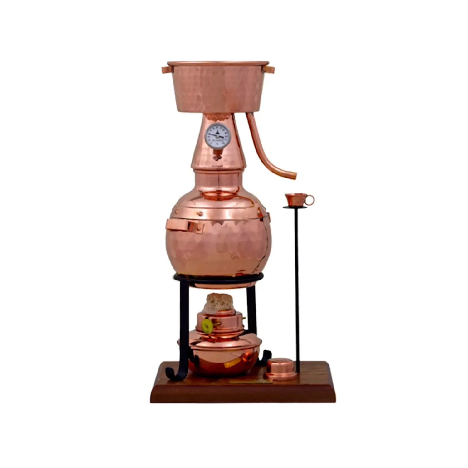Destylator, Alembik, Aparat do destylacji - Alquitar Premium, Miedź, z palnikiem spirytusowym i termometrem, 0,7 litra