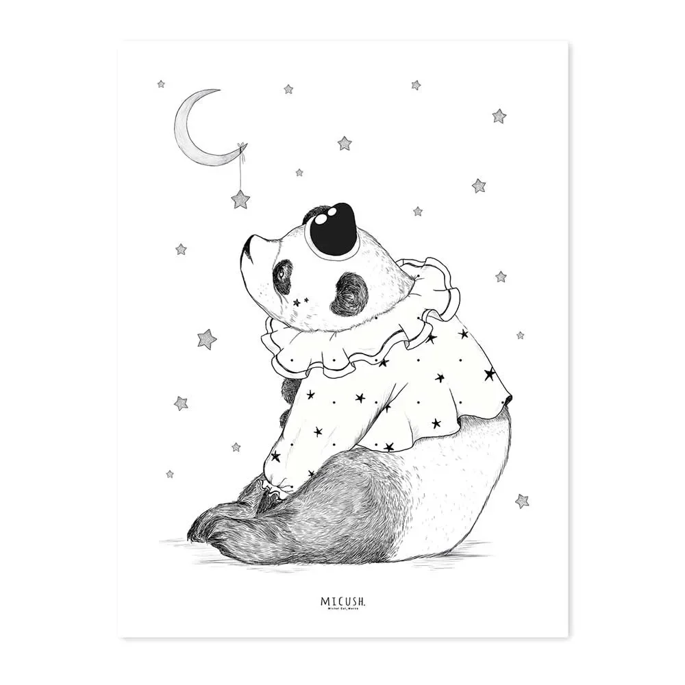 Lilipinso plakat Panda z księżycem czarny różowy