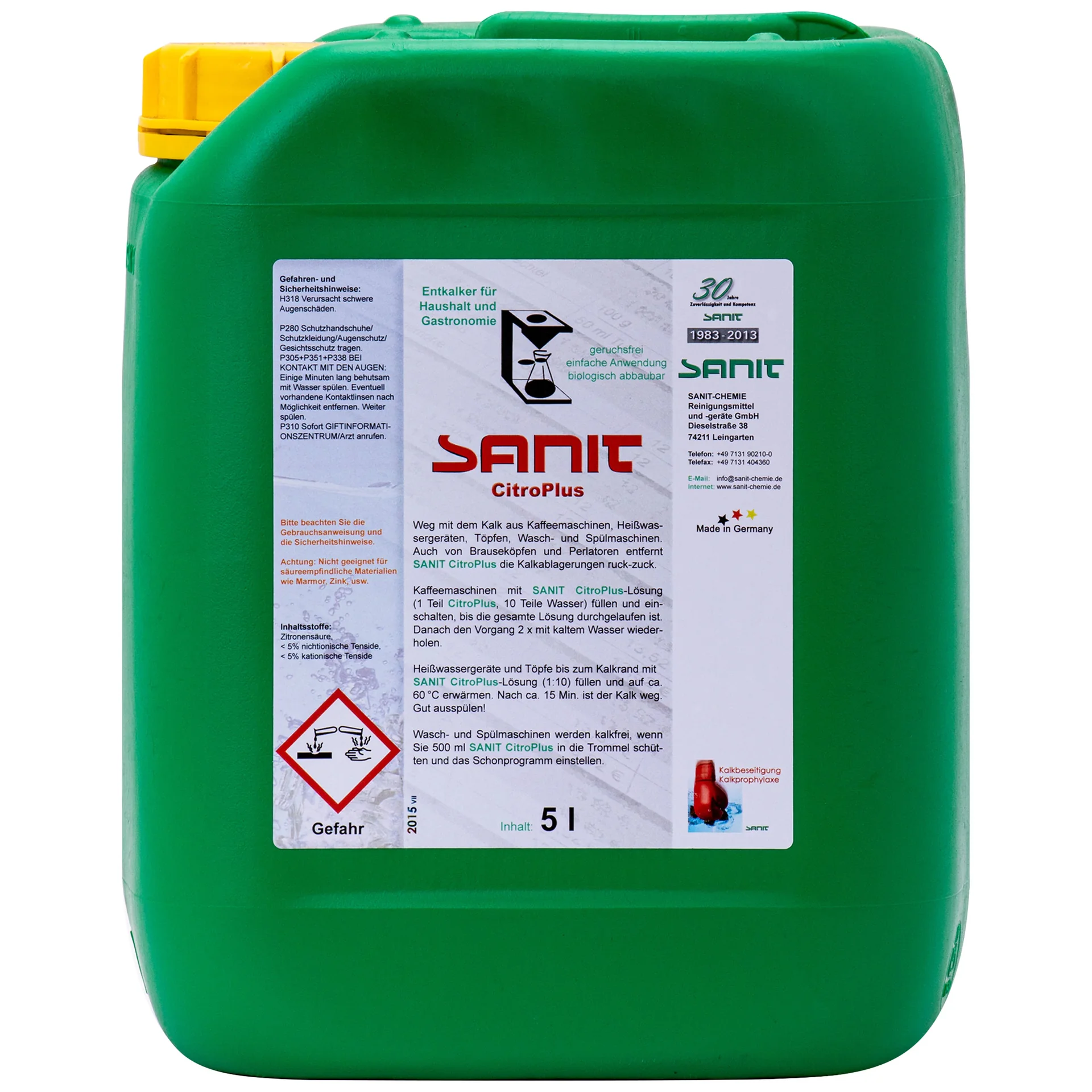 Odkamieniacz 5 Liter, płyn do usuwania kamienia, SANIT Citro Plus