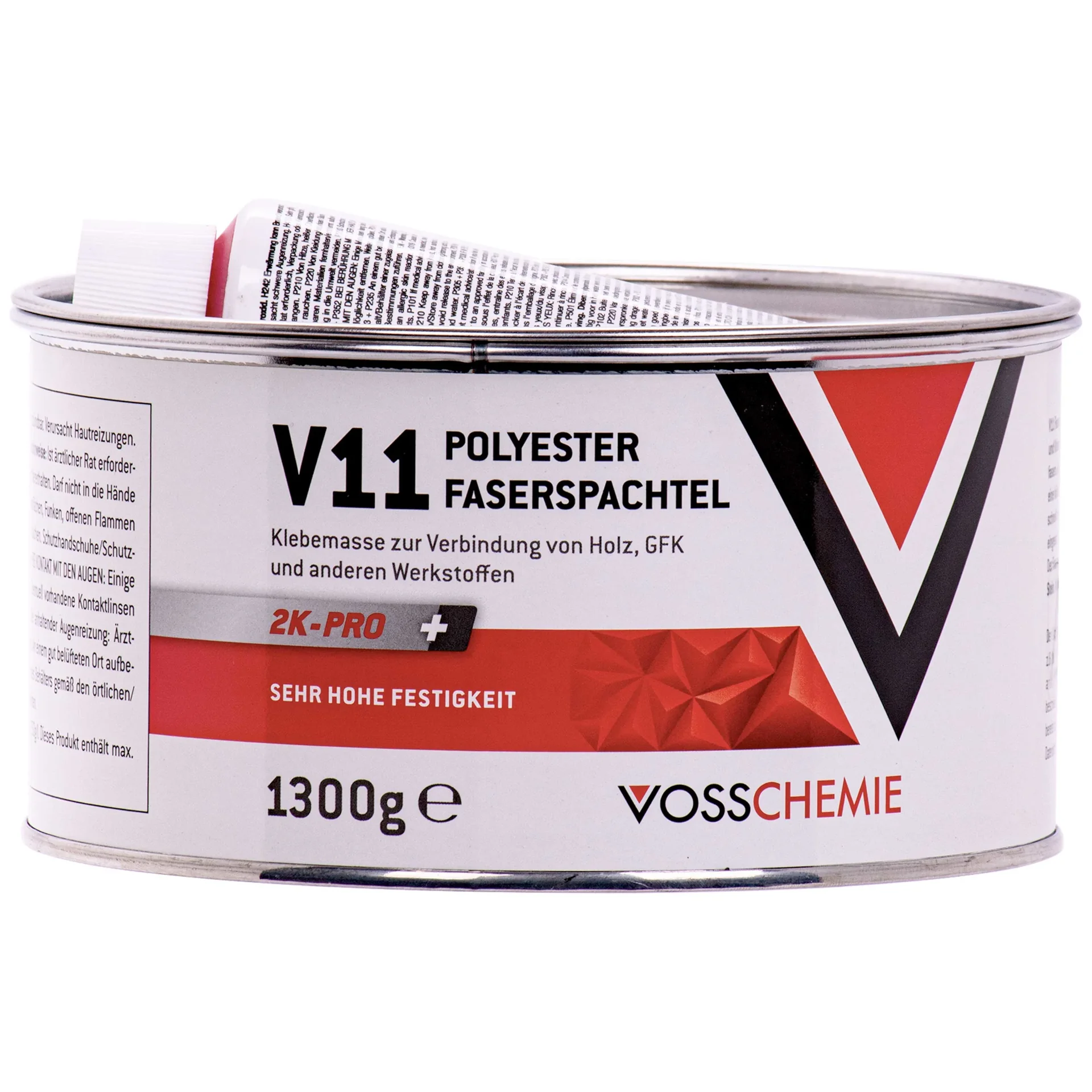 Szpachla poliestrowa z włóknem szklanym, szpachla z włóknem, 2K-Pro 1,3 kg 1250 g masy + 50 g BPO-Härter