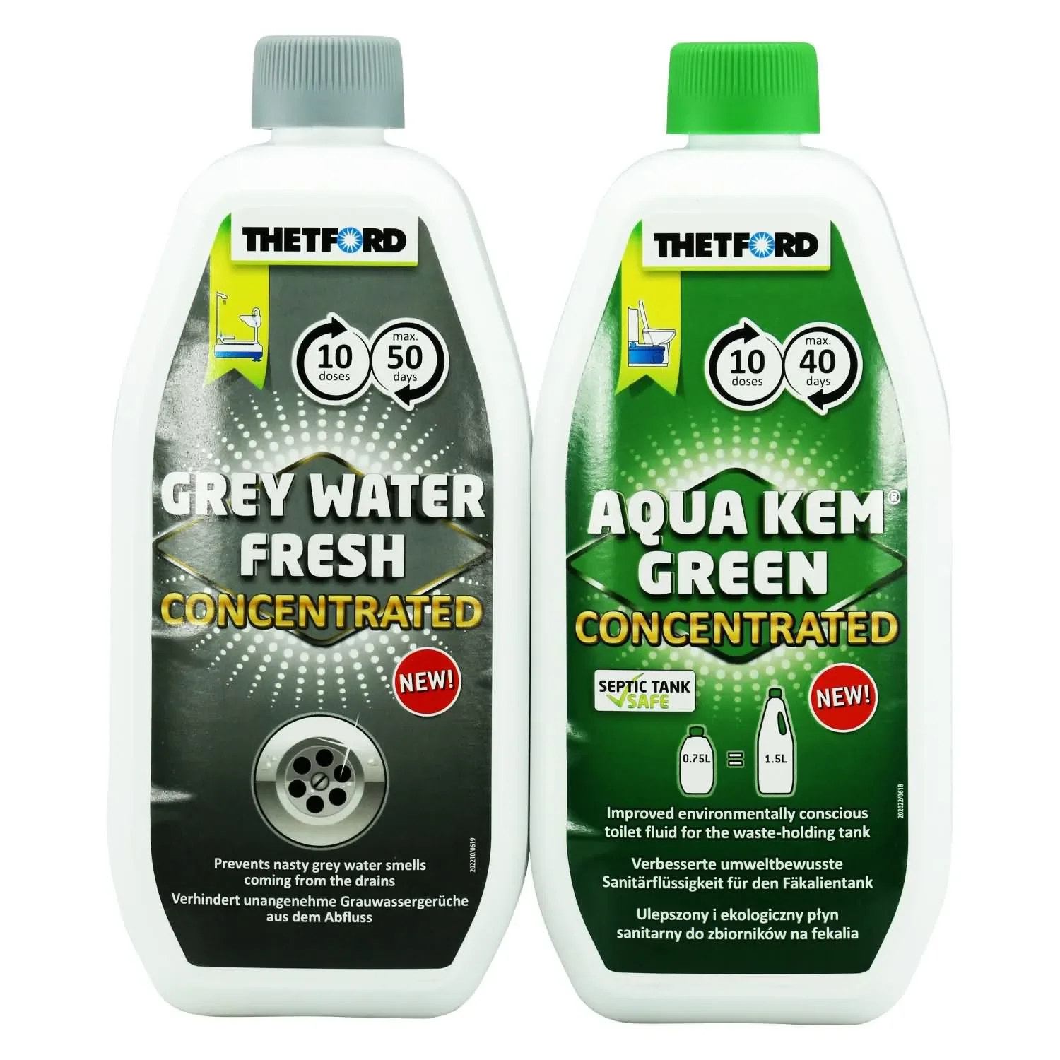 Płyn do toalet turystycznych, chemia do toalet turystycznych, Aqua Kem Green 0,75L, Grey Water Fresh 0,80L