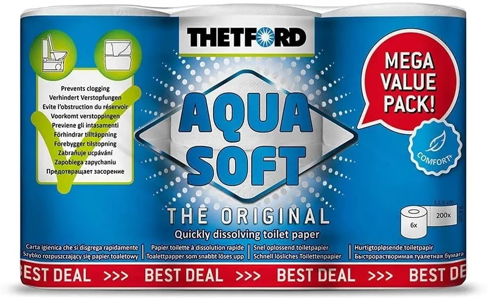 Papier toaletowy do kampera, Aqua Soft, papier toaletowy rozpuszczalny, 1 Packung = 6 Rollen