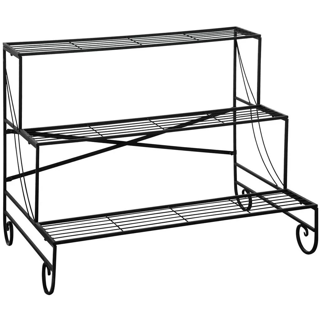Metal flower shelf 3 levels plant shelf for indoor and outdoor garden balcony black 95 x 63 x 72 cm