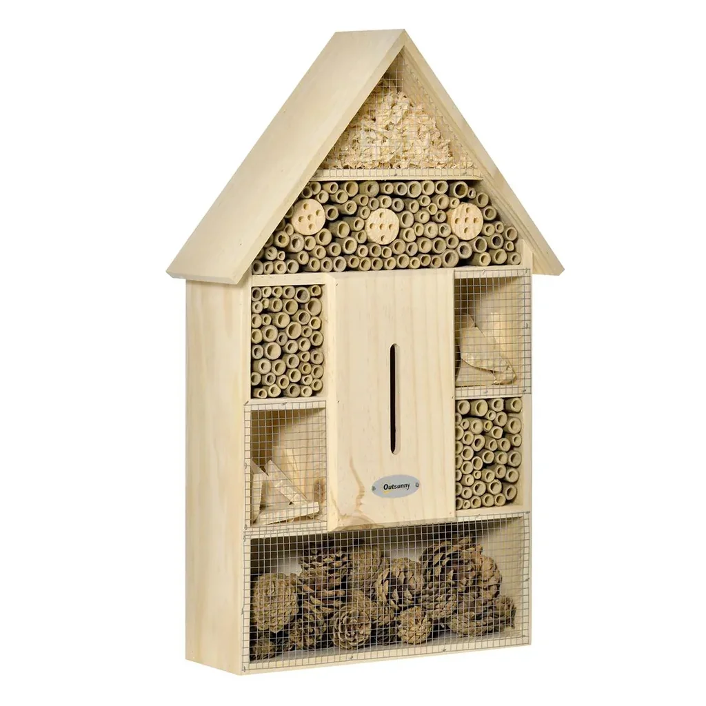 Insect hotel Insect house with 5 floors Metal grid Bee hotel made of natural materials for beetles, bees, wasps and