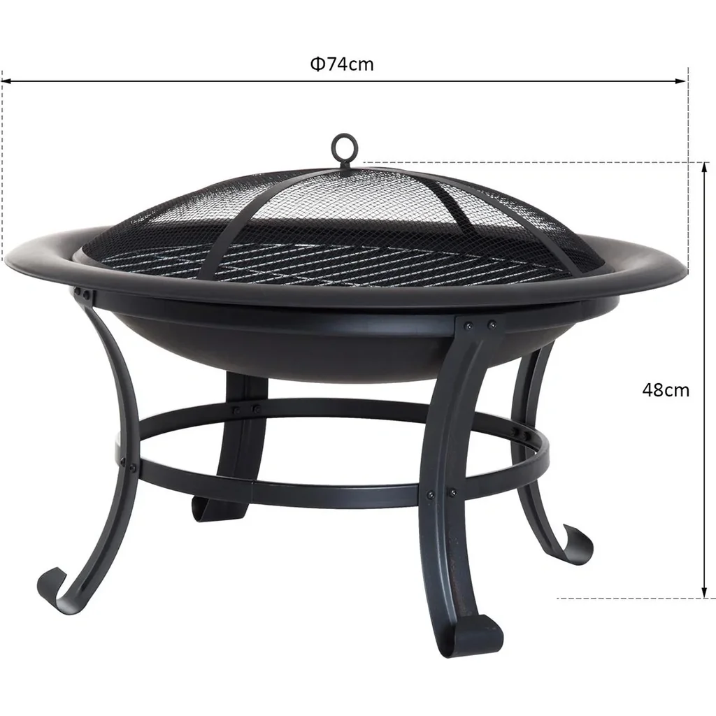 Fire basket with spark guard black